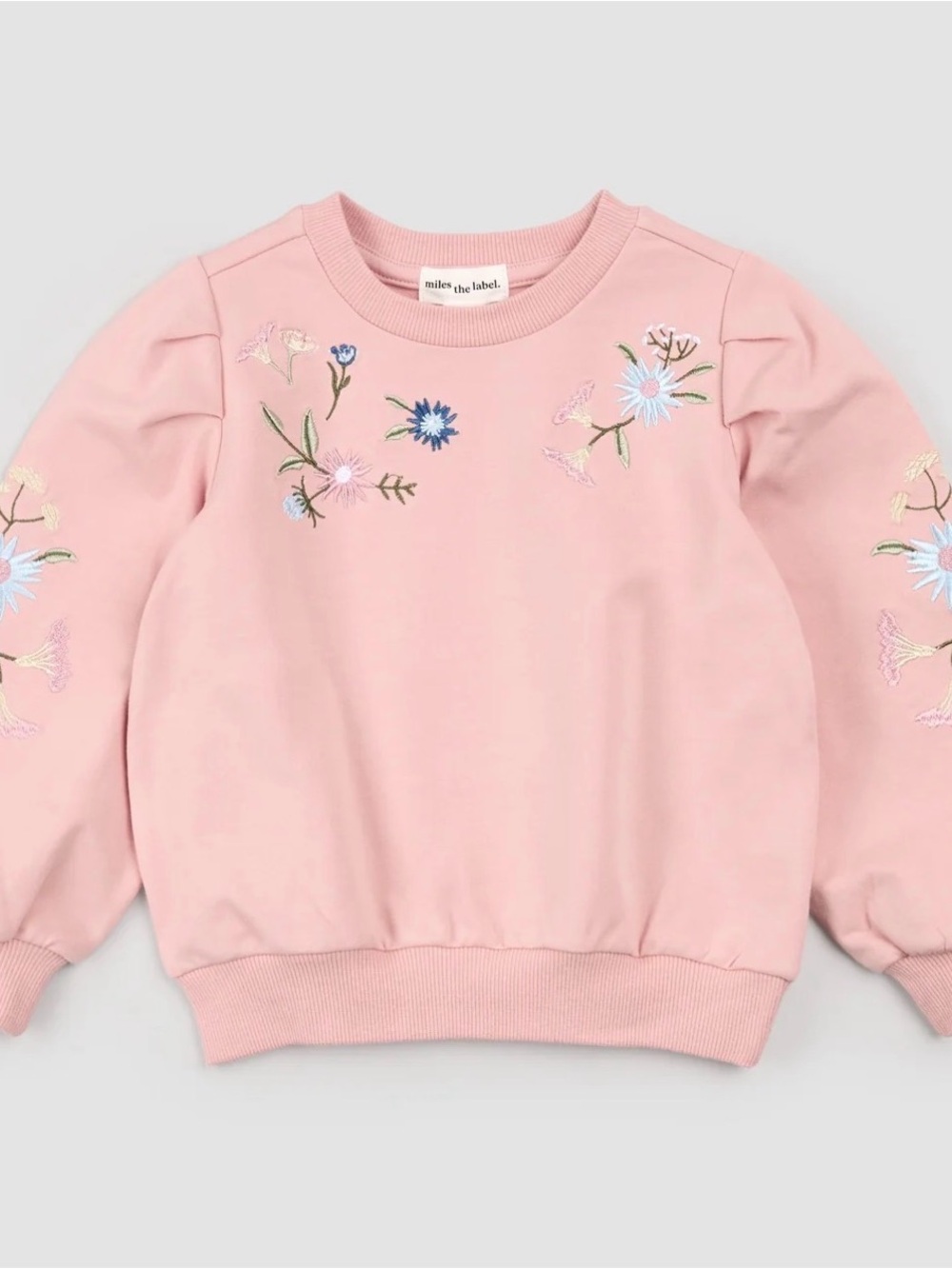 Floral Embroidery on Miles Pink toddler Sweatshirt